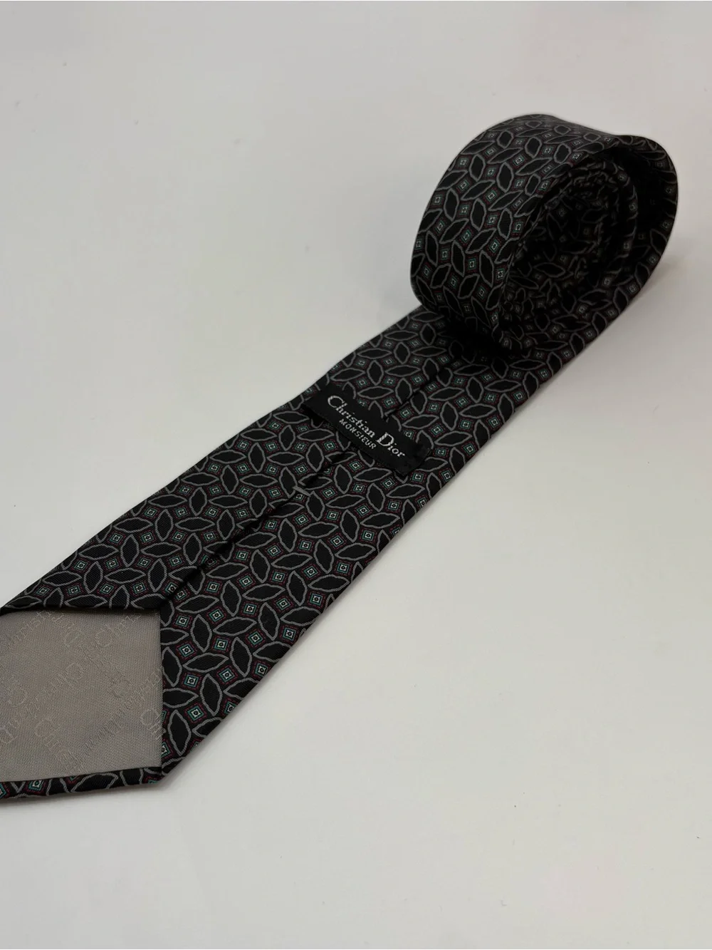 Dior Black Silk Tie with Subtle Geometric Motif